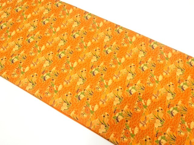 JAPANESE KIMONO / FUKURO OBI / WOVEN MIST WITH FLOWER & BIRD